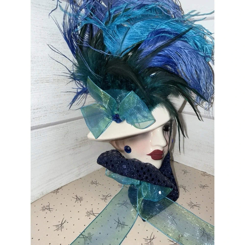 Unique Creations Art Deco Roaring 20s Lady Face Mask Wall Hanging Feather Hat